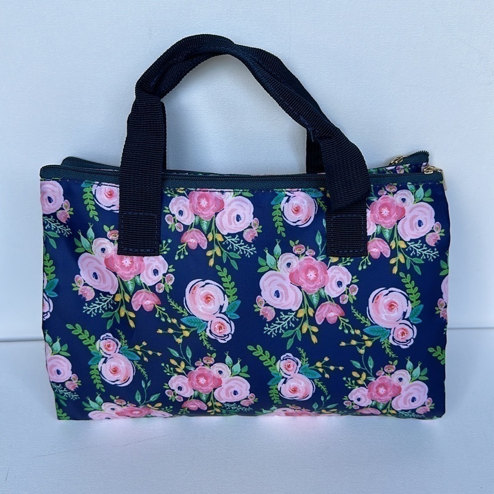 Mary Square Foldable Organizer Bag with button closure in navy - Picture 6 of 13